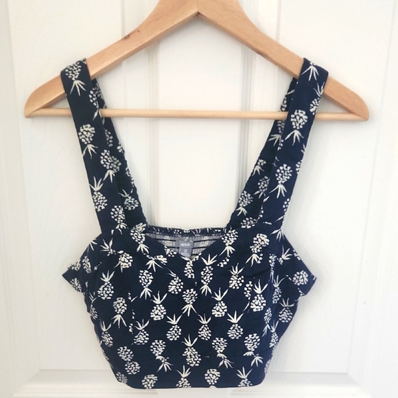 Aerie Navy Blue Pineapple Print Sweetheart Crop Tank Top Small - Picture 1 of 7